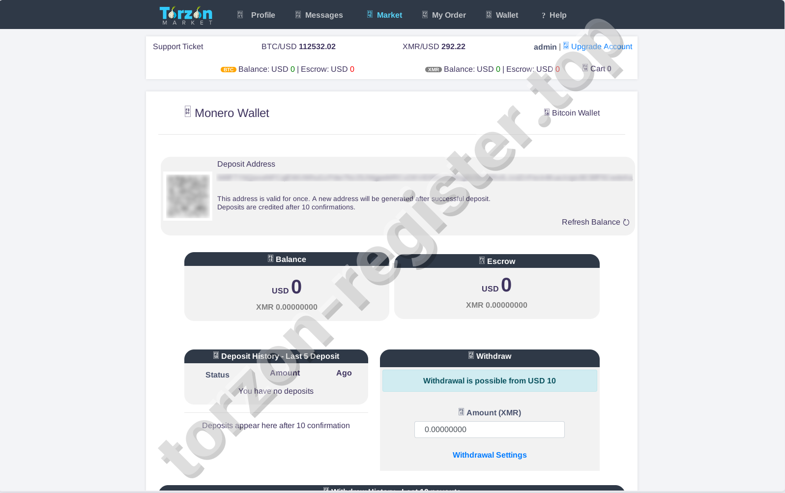 Torzon Market Monero Wallet Interface